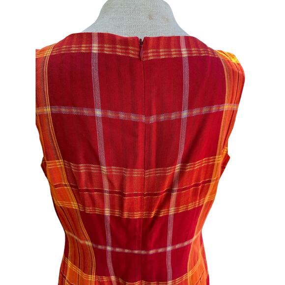 Dani Max 80s Red Orange Plaid Day Dress Size 6 - Picture 7 of 8